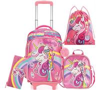 HTgroce Unicorn Rolling Backpack for Girls, Kindergarten Backpack for Girls with Wheels, Kids Roller School Bag with Wheels Toddler Wheeled Bookbag Elementary