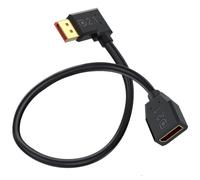 HTGuoji 16K DisplayPort 2.1 Extension Cable, 90 Degree Right Angle DP Male to Female Cable 52Gbps Support 16K@30Hz,8K@120Hz,4K@240Hz/165Hz HDR, HDCP for Gaming Monitor, TV, Graphics(50cm)