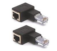 HTGuoji Angled RJ45 Ethernet Adapter, 90 Degree RJ45 8P8C Male to Female Cat5e Cat6 Network Patch Connector 2PCS (Left)