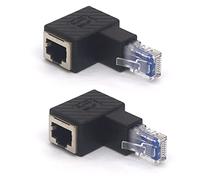 HTGuoji Angled RJ45 Ethernet Adapter, 90 Degree RJ45 8P8C Male to Female Cat5e Cat6 Network Patch Connector 2PCS (Up)