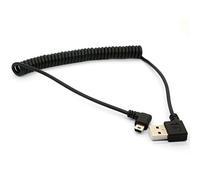 HTGuoji Coiled Mini USB Cable, 90 Degree Spring USB 2.0 to Mini USB Cable Cord, Right Angle Charging and Sygn Mini USB Adapter Lead 1.5meter