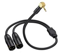 HTGuoji Dual XLR to 1/8 Stereo AUX Cable, Right Angle 90Degree 3.5mm 1/8 inch to Dual XLR Y Splitter Cable for Smartphone,Mp3 Player, Laptop, Speaker, Amplifier, Mixing Console, Microphone (50 cm)