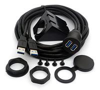 HTGuoji USB 3.0 Flush Mount Cable, Dual USB Flush Dash Panel Mount Cable Male to Female Extension Code for Car Truck Boat Motorcycle Dashboard (2 Meter)