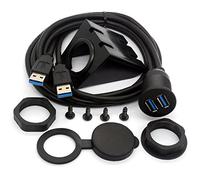HTGuoji USB 3.0 Flush Mount Cable, Dual USB Flush Dash Panel Mount Cable Male to Female Extension Code for Car Truck Boat Motorcycle Dashboard (1 Meter)