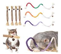 HTGWCG 7 Pcs Catnip Toy, Cat Toys Chew Ropes 3Pcs with Refillable Natural Catnip, 4 Natural Matatabi Silvervine Chew Sticks, Interactive Cat Chew Toy in for Teething Pets