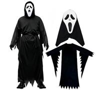 HTGWCG Ghostface Mask, Scream Mask, Scary M-ask, Scream Ghostface M-ask, Scary S-cream C-ostume Ghost Face Costume Black Robe with M-ask Mens Costume Cosplay