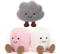 HTGWCG Marshmallow Soft Toys, 3Pcs Plush Stuffed Animals for Kids, Pink and White Toys Soft, Creative Gift for Children, Home Decor and Snuggle Companion, 12x7cm (Gray)