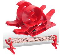 HTHL Wrapping Paper Cutter, 1 Pair Tabletop Gift Wrapping Tool, Gift Wrap Holder Clamp Solution with Tape Dispenser for Birthdays Christmas Gifts Packaging(Red)