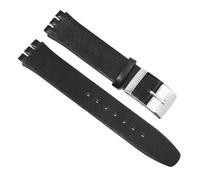 HTHRRFE 16mm 17mm Compatible With Swatch SS07S101 SS07S104 Genuine Leather Watch Strap Men Women Soft Cowhide Watchband Bracelet Replace Accessories(Black-silver pin,16mm)