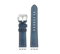 HTHRRFE 17 19 21mm Compatible With Swatch YVS Yvs420 454 451 400 YVB404 Watchband Cowhide Leather Vintage Leather Watch Strap Men Women Accessories(Blue-steel buckle,Width-17mm)