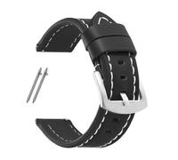 HTHRRFE 18mm 20mm 22mm 24mm Retro Calfskin Leather Strap Compatible With Huawei Watch GT5/GT4/GT3 Compatible With Seiko Watch Band Sport Quick Release Bracelet(Black-White,22MM_SILVER BUCKLE)