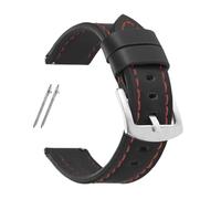 HTHRRFE 18mm 20mm 22mm 24mm Retro Calfskin Leather Strap Compatible With Huawei Watch GT5/GT4/GT3 Compatible With Seiko Watch Band Sport Quick Release Bracelet(Black-Red,20MM_SILVER BUCKLE)