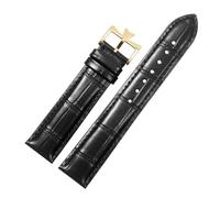 HTHRRFE 19mm 20mm 21mm 22mm Genuine Leather Watch Band Replacement Compatible With Patrimony VC Black Blue Brown Cowhide Strap(Black-gold,21mm)