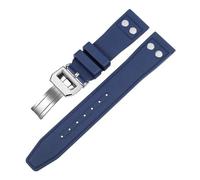 HTHRRFE 20mm 21mm 22mm Nature Soft Fluororubber FKM Rubber Watchband Compatible With IWC Strap Big Pilot Portofino TOP Watch Band With Rivet(Blue silver folding,22mm)
