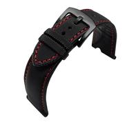 HTHRRFE 20mm 21mm 22mm Nylon Canvas + Leather Bottom Watch Band Compatible With Seiko No. 5 Water Ghost Citizen BM8475 Tudor Black Shield Bracelet(Red line-black A,24mm)