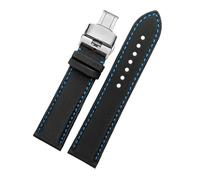 HTHRRFE 20mm 21mm 22mm Nylon Canvas + Leather Bottom Watch Band Compatible With Seiko No. 5 Water Ghost Citizen BM8475 Tudor Black Shield Bracelet(Blue line-silver B,23mm)