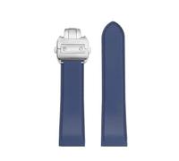HTHRRFE 23mm 25m Compatible With Cartier Santos100 Santos Silicone Rubber Watch Strap Santos 100 Metal Buckle Watchband Men Black Blue Soft Bracelet(Blue-silver,23mm)