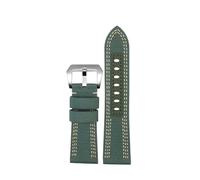 HTHRRFE 24mm 26mm Nylon Canvas +cowhide Strap Watchband Compatible With Panerai Pam985 984 441 Submersiblea Luminor Watch Accessories(Green silver,26mm)