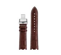 HTHRRFE 24mm Double Notch Cowhide Watch Strap Compatible With Casio EFR-539D/EFR-539BK Watch Band With Motorsport Men's Accessories(22brownwhite-silver)