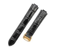 HTHRRFE Compatible With Cartier Ballon Bleu Strap Crocodile Pattern Head Layer Calf Leather Band Compatible With Cartier Genuine Cow Leather Watchband 8x14 8x16(Black-GD-Z4,11x18mm)