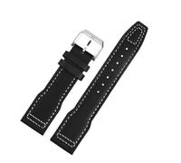 HTHRRFE Compatible With IWC Pilots Little Prince Mark 18 Series Bronze Spitfire Fighter Strap 20mm 21mm Cowhide Bracelet Men Calfskin Wristband(Black white-silver A,21mm)