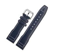 HTHRRFE Compatible With IWC Pilots Little Prince Mark 18 Series Bronze Spitfire Fighter Strap 20mm 21mm Cowhide Bracelet Men Calfskin Wristband(Blue white-silver A,20mm)