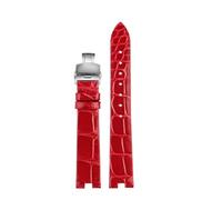 HTHRRFE Crocodile Genuine Leather Watch Strap Compatible With Cartier White Balloon Women's Watchband Grey Red 16 * 5mm Folding Buckle Bracelet(Red-steel Folding)