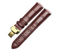 HTHRRFE Genuine Leather Watch Band Arc Interface Male Watch Strap Butterfly Clasp Compatible With Rossini Jaeger-LeCoultre 18mm 20mm 22mm(Brown-Gold-B1,19mm)
