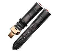 HTHRRFE Genuine Leather Watch Band Arc Interface Male Watch Strap Butterfly Clasp Compatible With Rossini Jaeger-LeCoultre 18mm 20mm 22mm(Black-rose-B1,20mm)
