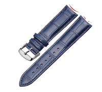 HTHRRFE Genuine Leather Watch Band Arc Interface Male Watch Strap Butterfly Clasp Compatible With Rossini Jaeger-LeCoultre 18mm 20mm 22mm(Blue-Silver-K1,19mm)