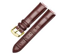 HTHRRFE Genuine Leather Watch Band Arc Interface Male Watch Strap Butterfly Clasp Compatible With Rossini Jaeger-LeCoultre 18mm 20mm 22mm(Brown-Gold-K1,19mm)