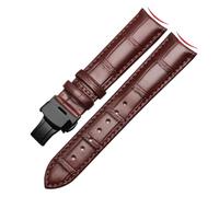 HTHRRFE Genuine Leather Watch Band Arc Interface Male Watch Strap Butterfly Clasp Compatible With Rossini Jaeger-LeCoultre 18mm 20mm 22mm(Brown-black-B1,19mm)
