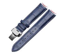 HTHRRFE Genuine Leather Watch Band Arc Interface Male Watch Strap Butterfly Clasp Compatible With Rossini Jaeger-LeCoultre 18mm 20mm 22mm(Blue-silver-B1,21mm)