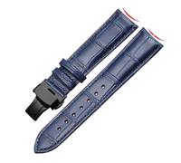 HTHRRFE Genuine Leather Watch Band Arc Interface Male Watch Strap Butterfly Clasp Compatible With Rossini Jaeger-LeCoultre 18mm 20mm 22mm(Blue-black-B1,19mm)