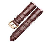 HTHRRFE Genuine Leather Watch Band Arc Interface Male Watch Strap Butterfly Clasp Compatible With Rossini Jaeger-LeCoultre 18mm 20mm 22mm(Brown-Rose-K1,19mm)