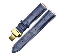 HTHRRFE Genuine Leather Watch Band Arc Interface Male Watch Strap Butterfly Clasp Compatible With Rossini Jaeger-LeCoultre 18mm 20mm 22mm(Blue-Gold-B1,20mm)