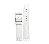 HTHRRFE Genuine Leather Watch Strap Compatible With SWATCH Wristband 17 19mm Red White Pink Blue Women Men Watchband Stainless Steel Buckle Bracelet(C-White,17mm)