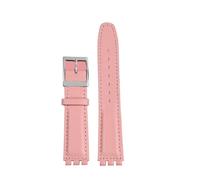 HTHRRFE Genuine Leather Watch Strap Compatible With SWATCH Wristband 17 19mm Red White Pink Blue Women Men Watchband Stainless Steel Buckle Bracelet(C-pink,17mm)