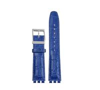 HTHRRFE Genuine Leather Watch Strap Compatible With SWATCH Wristband 17 19mm Red White Pink Blue Women Men Watchband Stainless Steel Buckle Bracelet(A Dark blue,19mm)