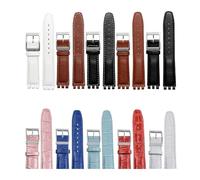 HTHRRFE Genuine Leather Watch Strap Compatible With SWATCH Wristband 17 19mm Red White Pink Blue Women Men Watchband Stainless Steel Buckle Bracelet(A Sky Blue,17mm)