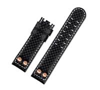 HTHRRFE Rose Gold Rivet Wrist Band Compatible With Hamilton Khaki Aviation Strap H77696793 H7736733 Carbon Fiber Leather Watchband Accessories 22mm(Black White no clasp)