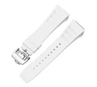 HTHRRFE Silicone Watch Band Compatible With Richard Mille Sweat-Proof Soft Comfortable Rubber Watch Strap Raised Mouth 25mm Bracelet(White-silver)
