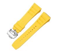 HTHRRFE Silicone Watch Band Compatible With Richard Mille Sweat-Proof Soft Comfortable Rubber Watch Strap Raised Mouth 25mm Bracelet(Yellow-silver)