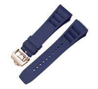 HTHRRFE Silicone Watch Band Compatible With Richard Mille Sweat-Proof Soft Comfortable Rubber Watch Strap Raised Mouth 25mm Bracelet(Blue-rose gold)