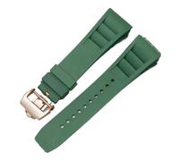 HTHRRFE Silicone Watch Band Compatible With Richard Mille Sweat-Proof Soft Comfortable Rubber Watch Strap Raised Mouth 25mm Bracelet(Green-rosegold)