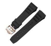 HTHRRFE Silicone Watch Band Compatible With Richard Mille Sweat-Proof Soft Comfortable Rubber Watch Strap Raised Mouth 25mm Bracelet(Black-rose gold)