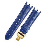HTHRRFE Watchband Compatible With Versace V-RACECHRONO Series GMT Double Concave Convex Interface Genuine Leather Watch Strap Men's 22mm(Blue-gold6)