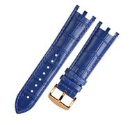 HTHRRFE Watchband Compatible With Versace V-RACECHRONO Series GMT Double Concave Convex Interface Genuine Leather Watch Strap Men's 22mm(Blue-rosegold1)