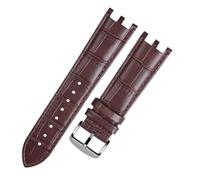HTHRRFE Watchband Compatible With Versace V-RACECHRONO Series GMT Double Concave Convex Interface Genuine Leather Watch Strap Men's 22mm(Brown-silver)