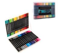 HTI Fairfax & Co Dual Tip Pens | 36 Piece Premium Quality Coloured Dual Tip Brush Pens in Storage Case Watercolour Brush Felt Tip Pen, Blendable, Water Based Ink Adults Drawing and Sketching